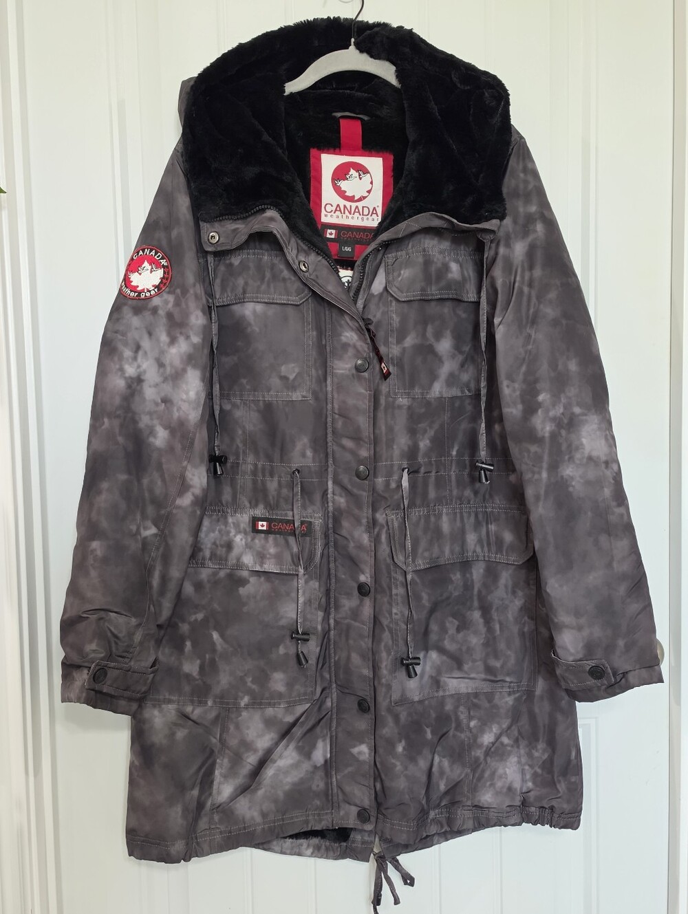 Canada Weather Gear Women's Gray Parka Jacket with Faux Fur Hood Sz Large